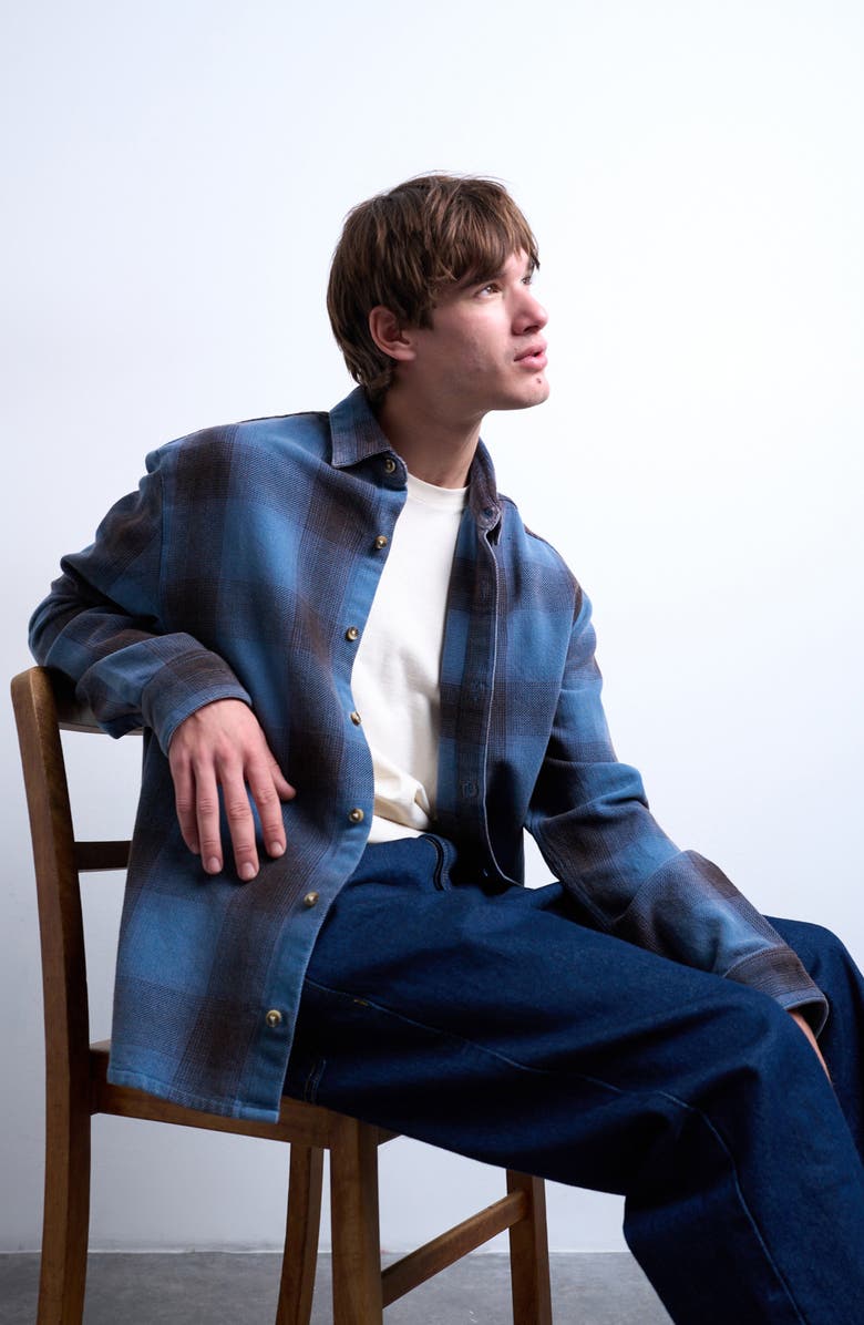 Topman Relaxed Plaid Shirt, Alternate, color, Medium Blue