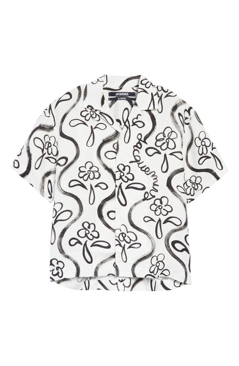 Jacquemus La Chemise Jean Painted Flower Bowling Shirt, Alternate, color,