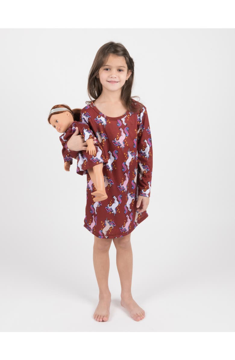 Leveret Girls Long Sleeve Nightgown with Matching Doll Nightgown, Printed Design, Main, color, Unicorn