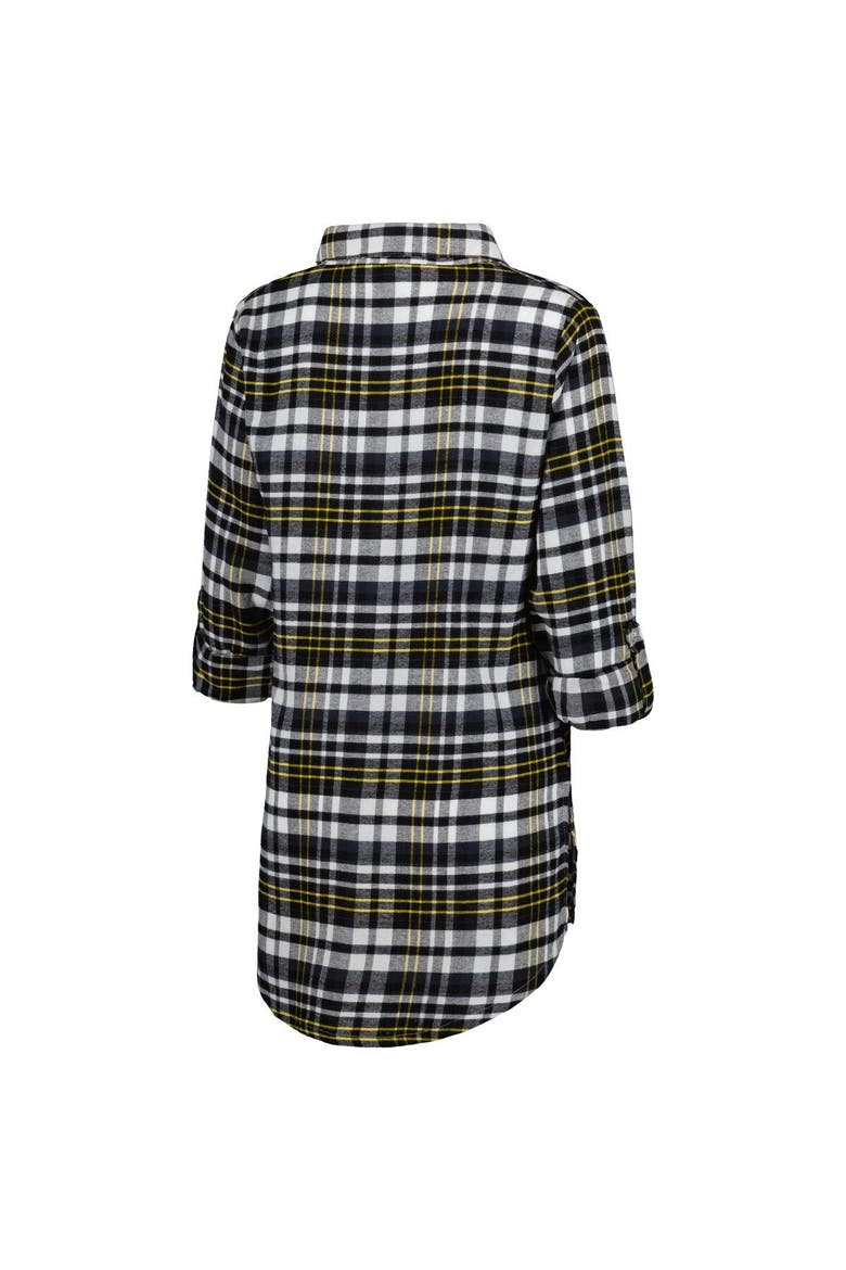 Women's Concepts Sport Black Pittsburgh Penguins Mainstay Flannel Full-Button Long Sleeve Nightshirt, Alternate, color, Black