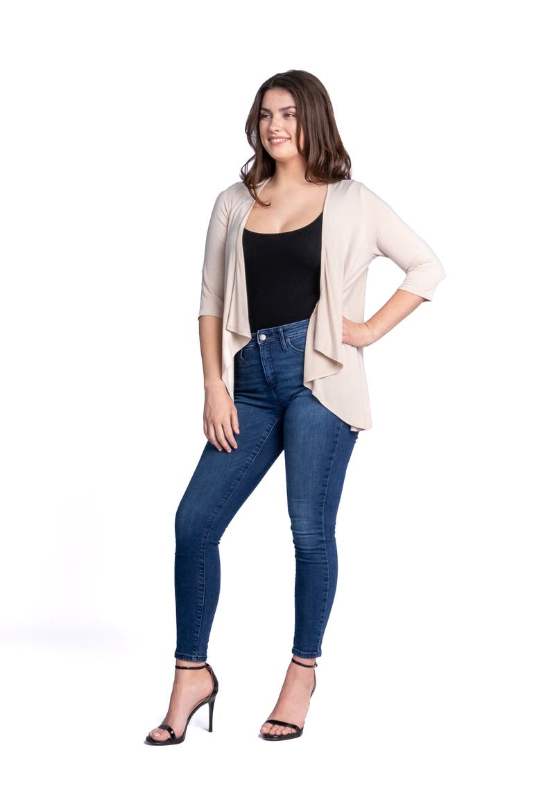 Petites Elbow Length Sleeve Open Cardigan, Alternate, color, Nude