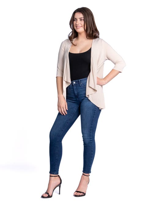 24seven Comfort Apparel Petites Elbow Length Sleeve Open Cardigan In Neutral