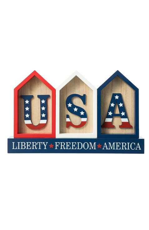 Patriotic Americana Wooden House-shaped Table Decor