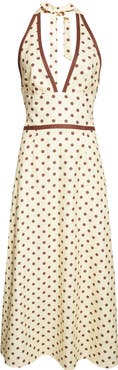 POSSE Bowie Polka Dot Plunge Halter Neck Midi Dress