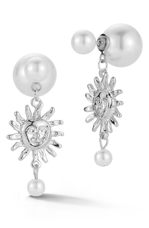Faux Pearl Sun Drop Earrings