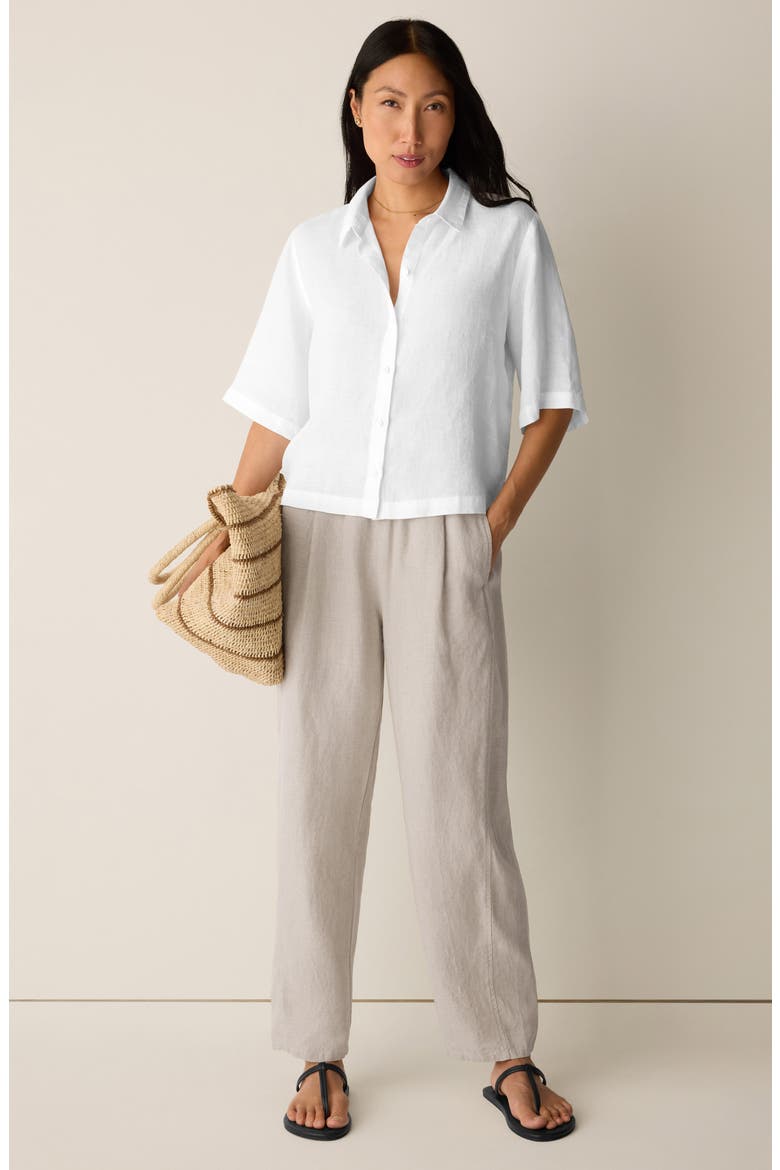Classic Collar Elbow Sleeve Organic Linen Button-Up Shirt, Alternate, color, WHITE