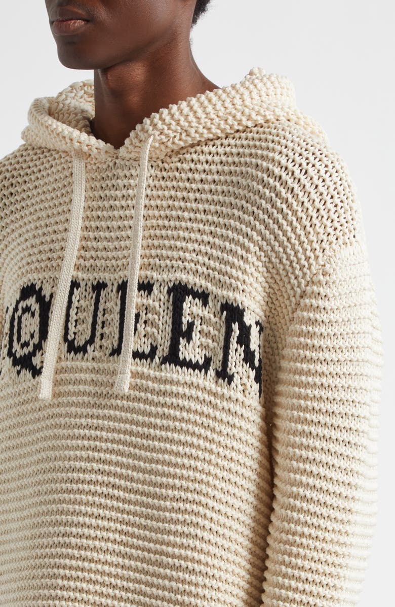 McQueen Logo Crop Hoodie, Alternate, color, Ivory/ Black