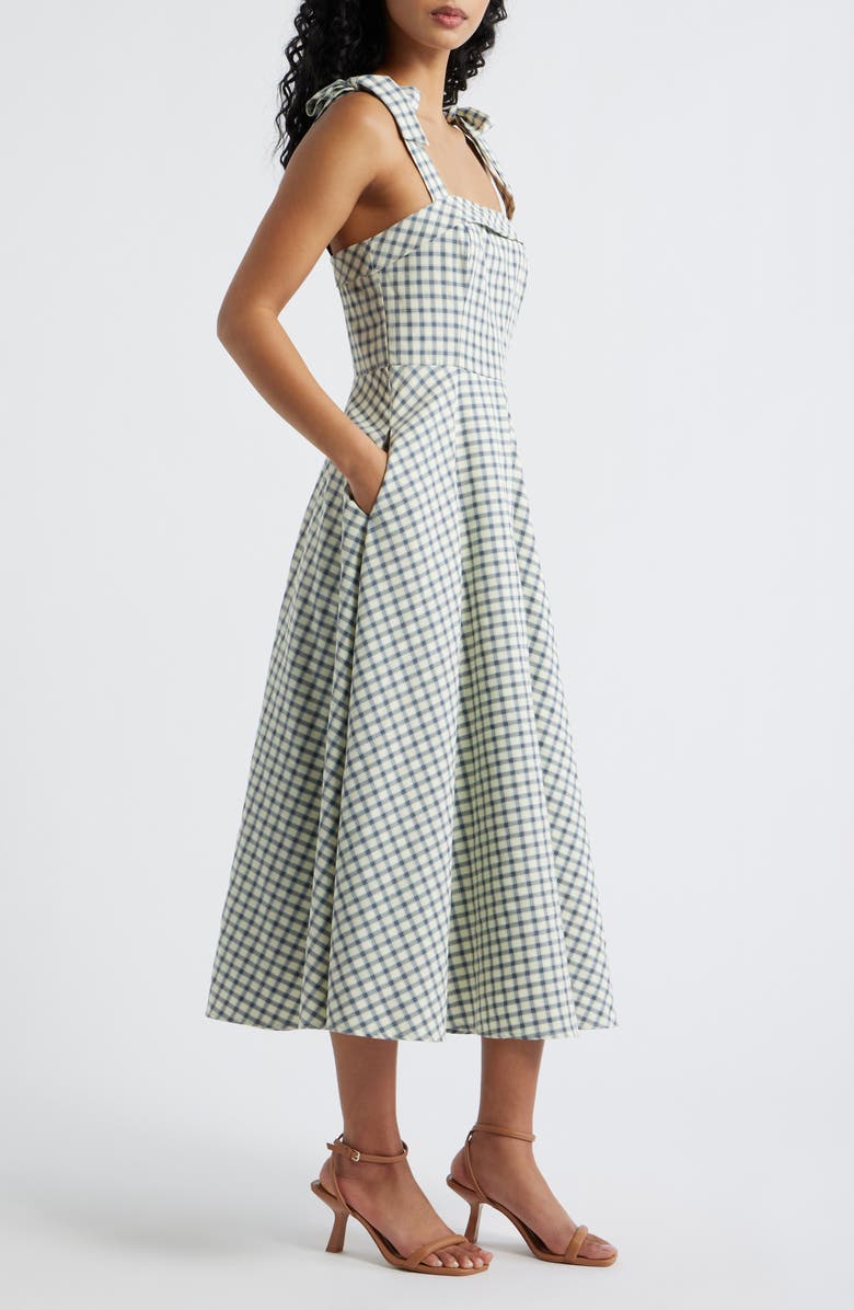 Lulus Shay Gingham Tie Shoulder Cotton Midi Dress, Alternate, color, Blue/ White