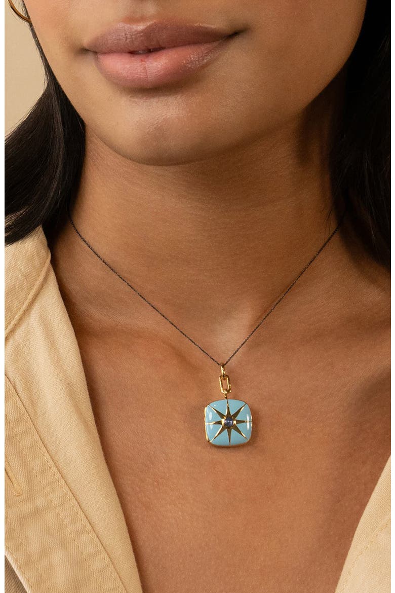 Enamel Vermeil Cushion Locket Necklace, Alternate, color, Gold / Blue