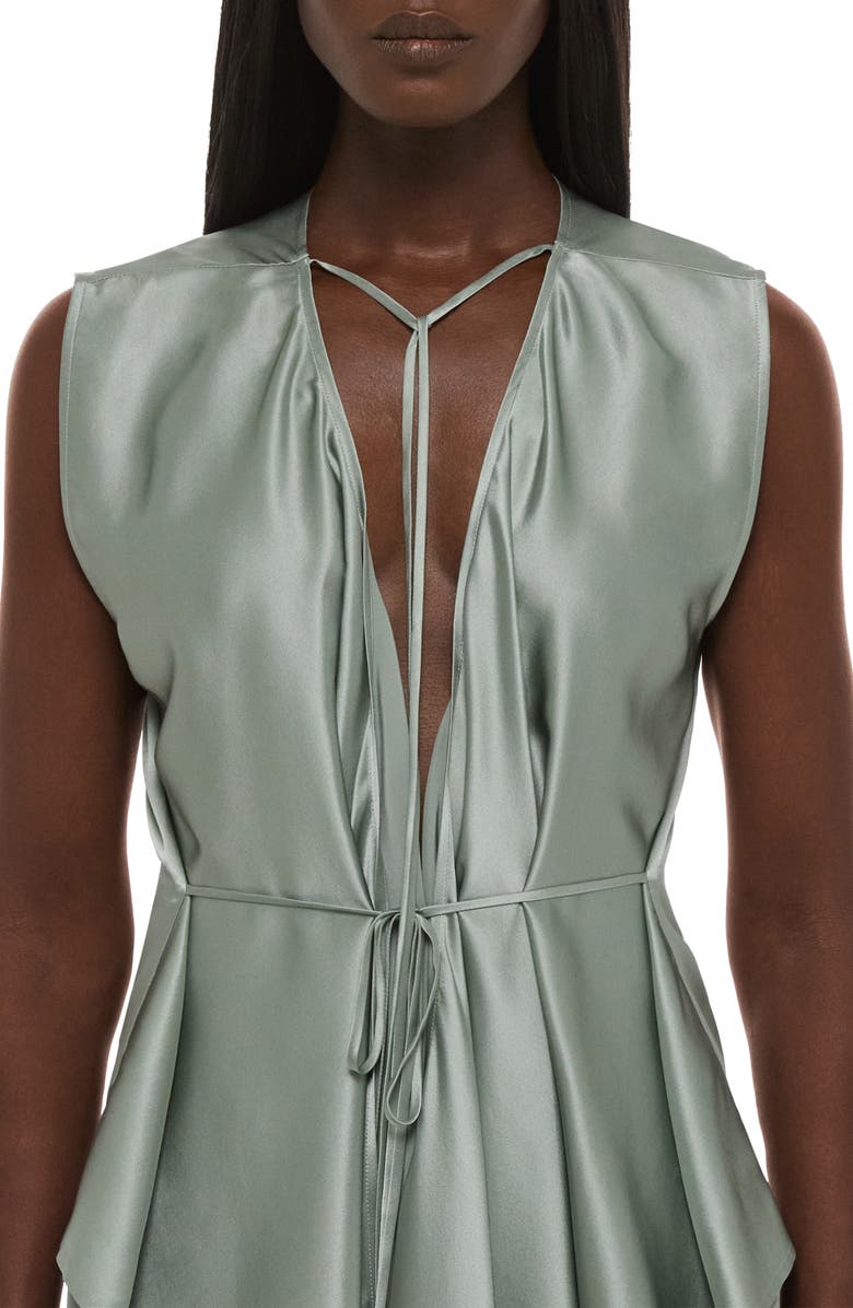 Helmut Lang Scarf Drape Detail Reversible Silk Top, Alternate, color, Aqua Gray