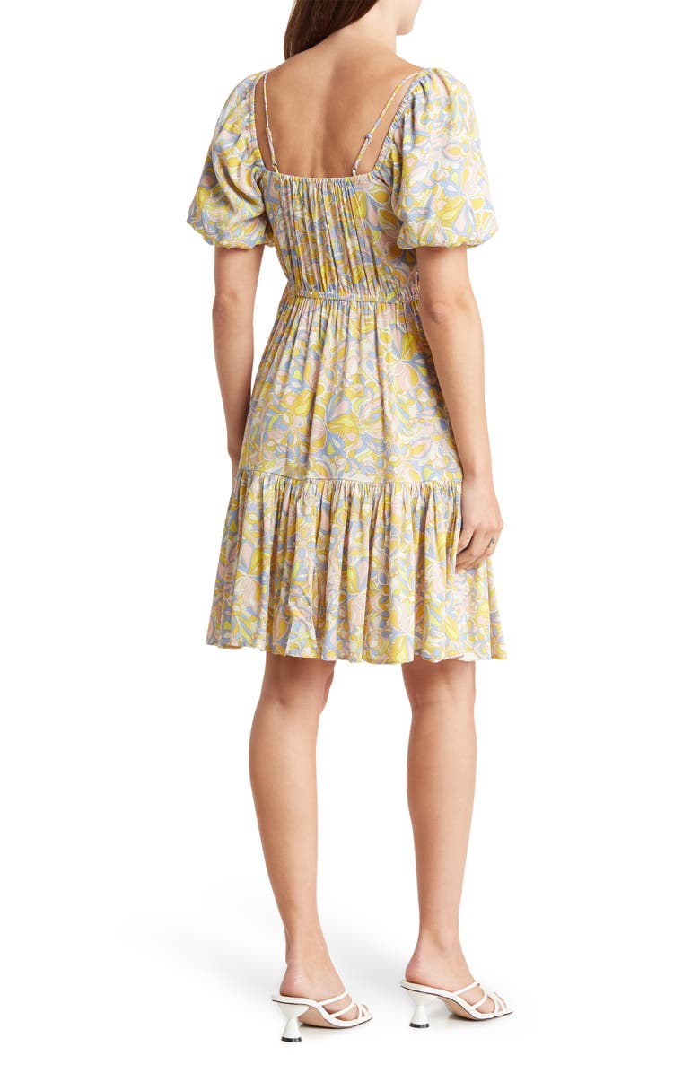 Lovestitch Cinched Bodice Mini Dress, Alternate, color, Blue/ Lemon