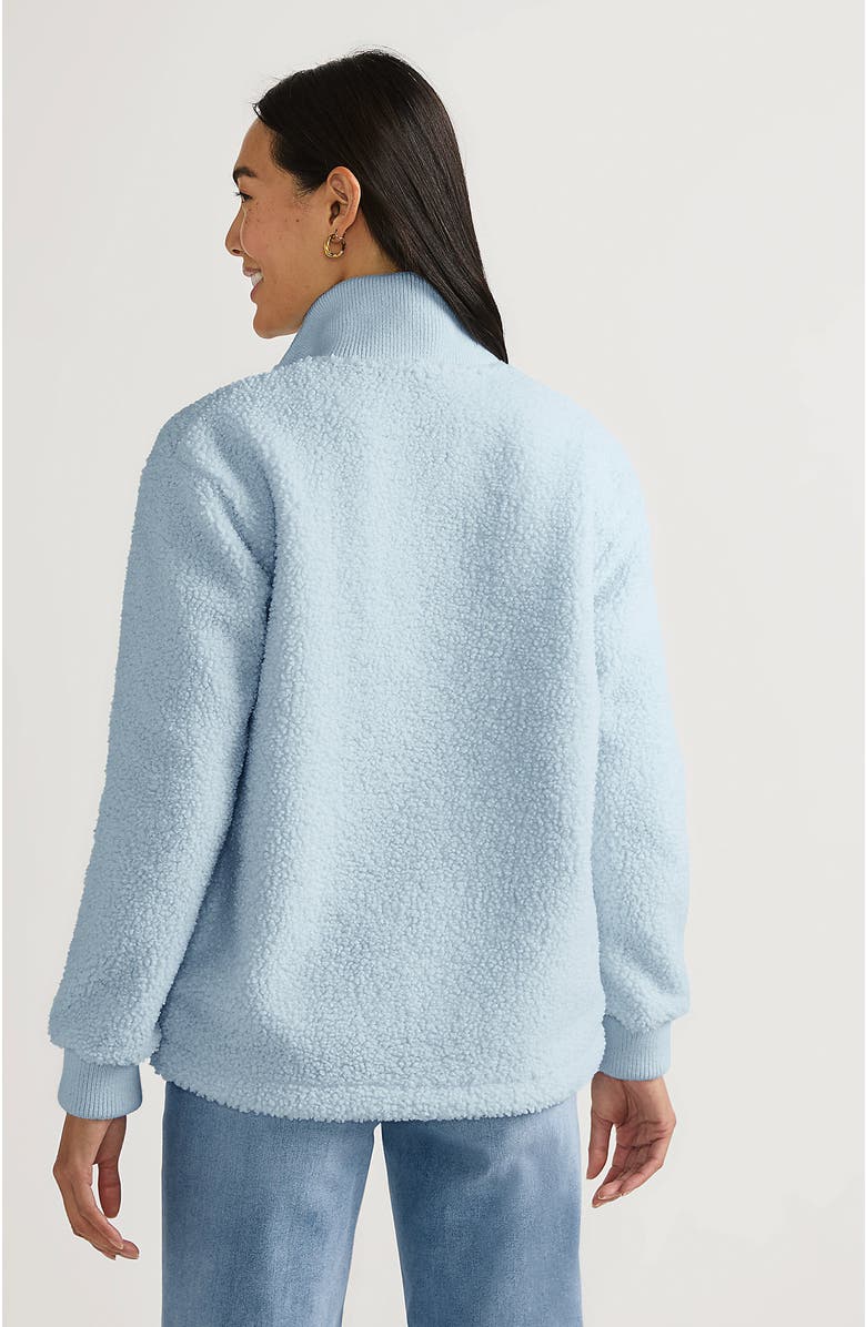 Lands' End Women's Rib Collar High Pile Fleece Pullover, Alternate, color, Serene Blue