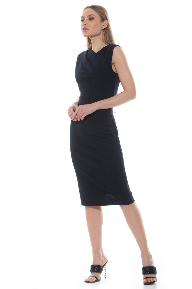 Diane Asymmetric Sleeveless Midi Sheath Dress, Alternate, color, NAVY
