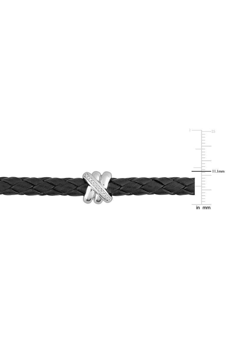 Diamond Crossover Motif Black Leather Bracelet 14k, Alternate, color, White Gold/Diamond
