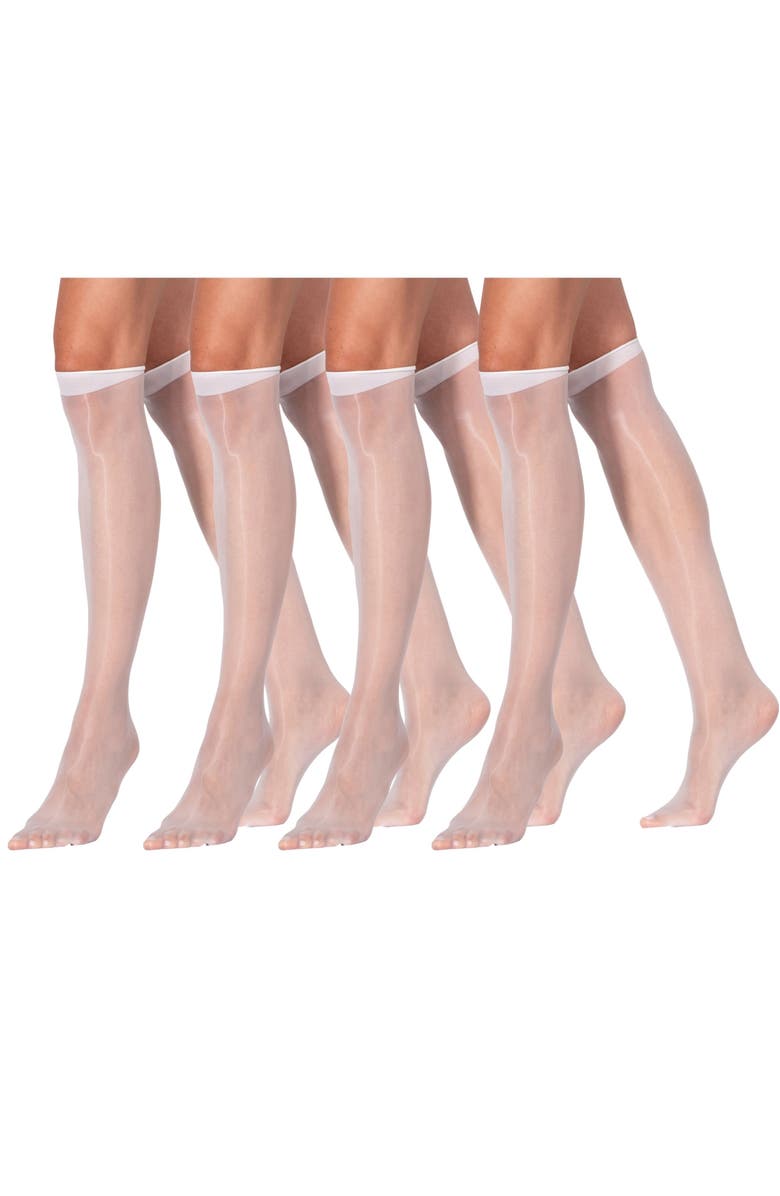 LECHERY<sup>®</sup> 4 Pairs of Glossy Sheer Knee-Highs, Main, color, White