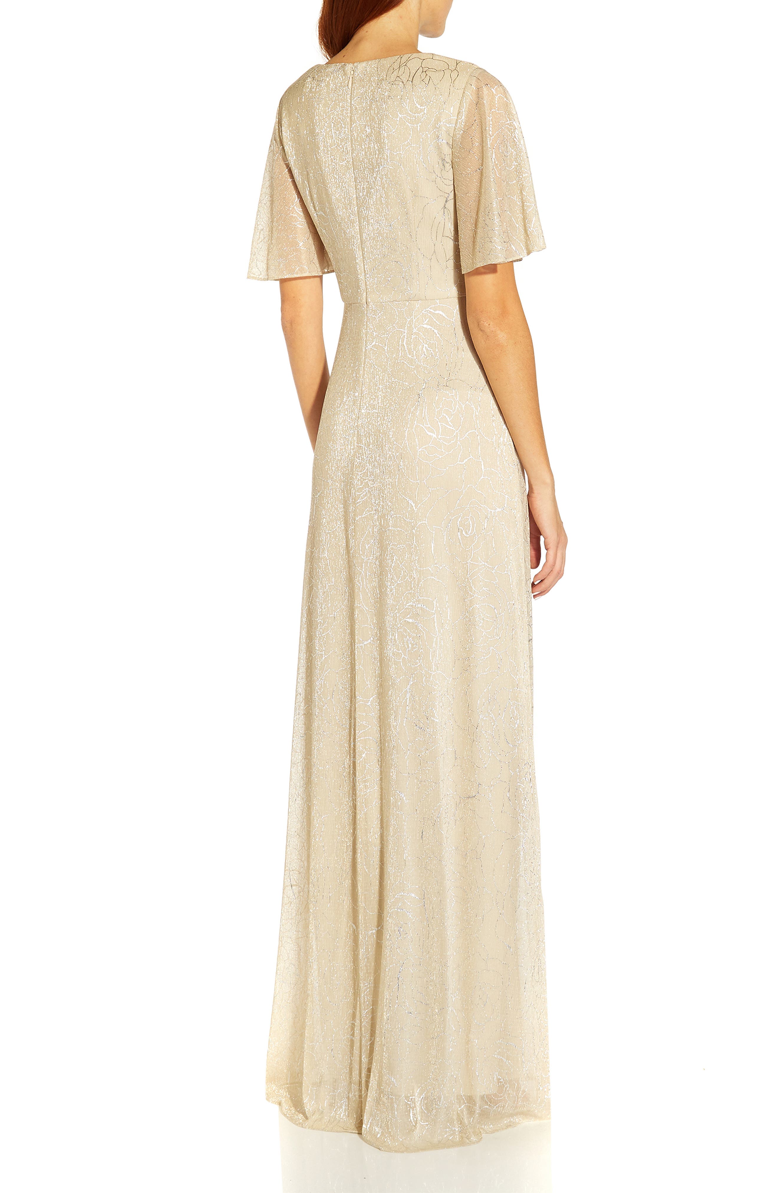 Metallic Mesh Drape A-Line Gown - image 2