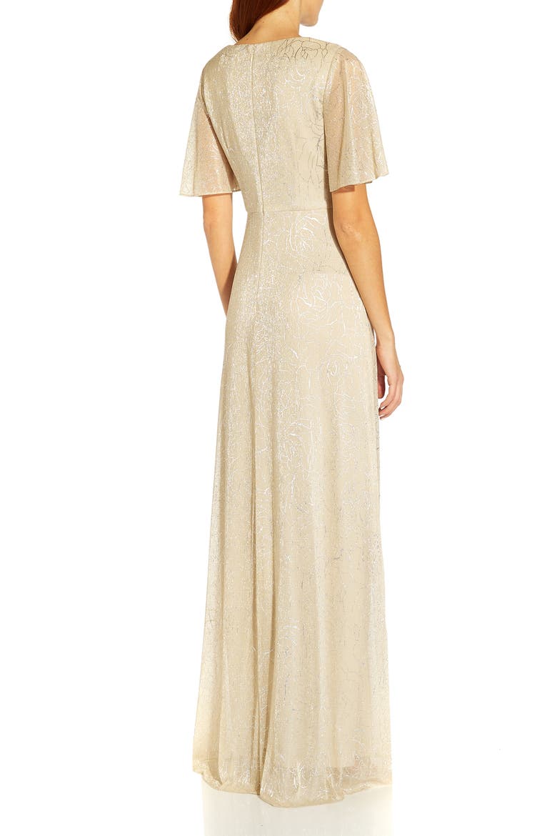 adrianna papell metallic mesh dress Adrianna Papell Metallic Mesh Draped Gown