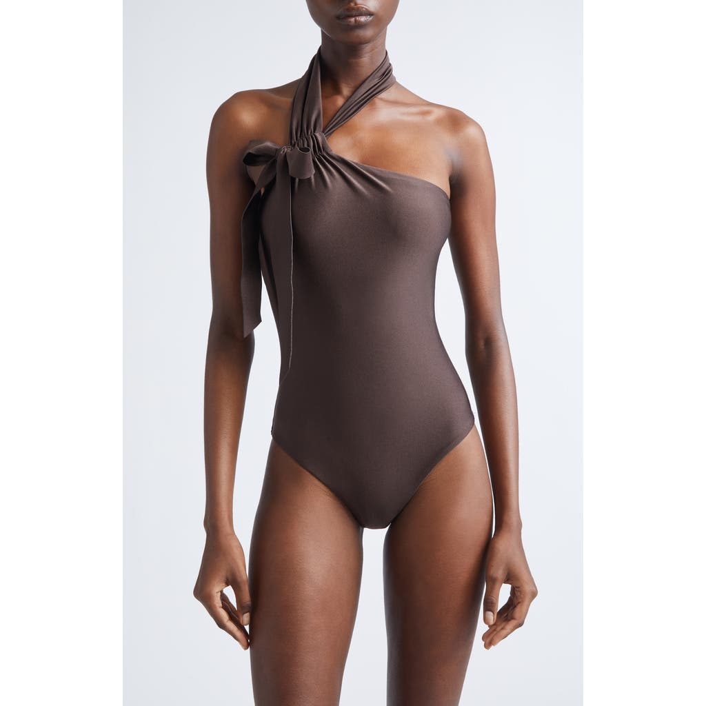 Zimmermann Awaken Asymmetric Halter One-Piece Swimsuit in Sepia  product