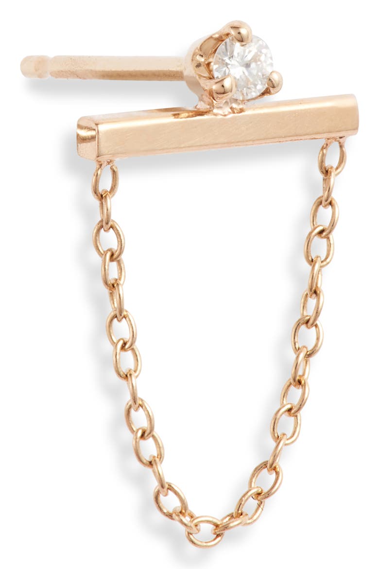 Single Diamond Bar & Chain Earring, Alternate, color, YELLOW GOLD/ DIAMOND