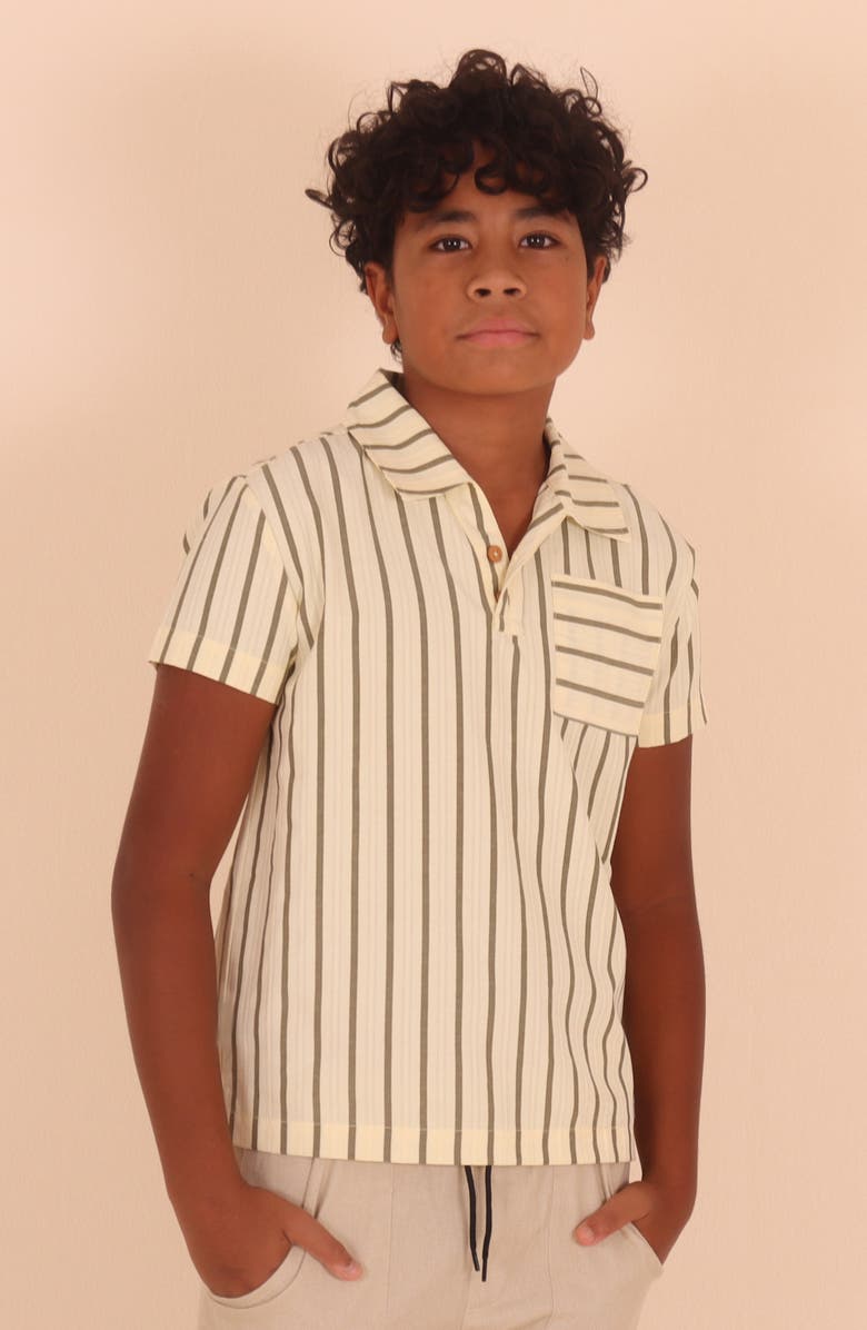 TINY TRIBE Kids' Vertical Stripe Polo Shirt, Alternate, color, Olive