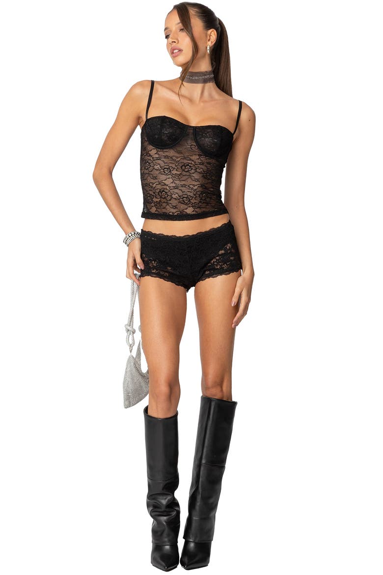 Krissy Sheer Lace Corset Top, Alternate, color, BLACK