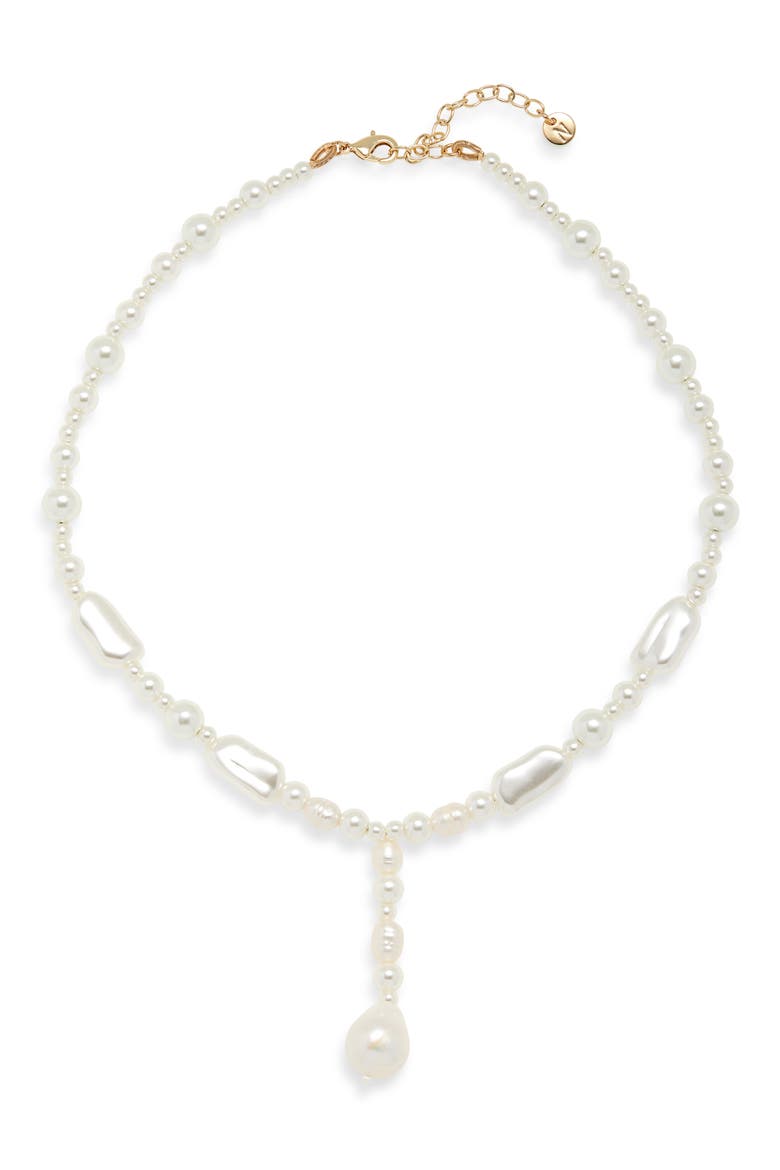 Mixed Faux Pearl Y-Necklace, Main, color, WHITE- GOLD