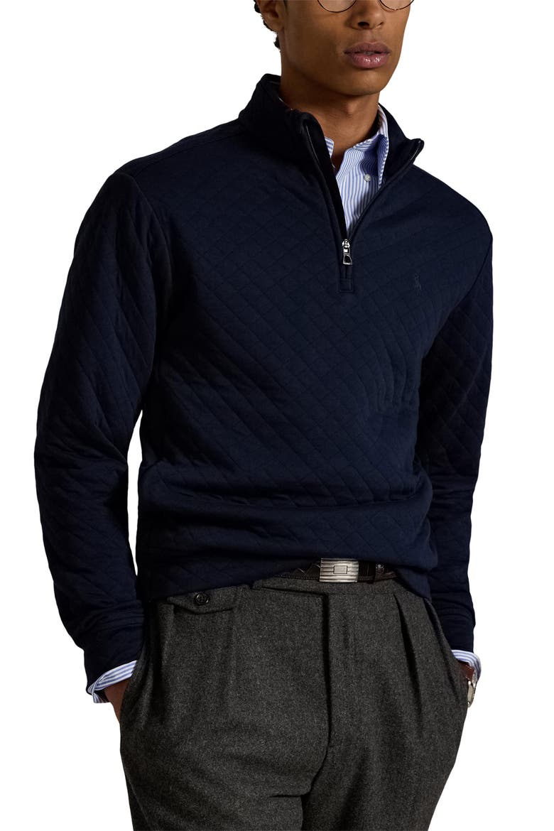 Microquilted Double Knit Quarter Zip Pullover, Main, color, AVIATOR NAVY