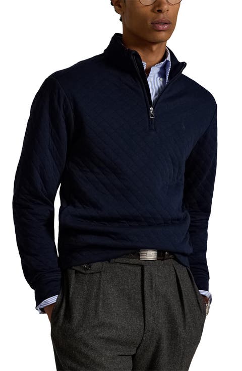 Microquilted Double Knit Quarter Zip Pullover
