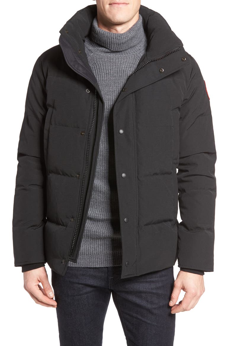 Wyndham Fusion Fit Genuine Coyote Fur Trim Down Jacket, Alternate, color, BLACK