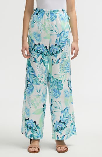 Nvlt Side Waist Tie Wide Leg Pants In Tropical Blue
