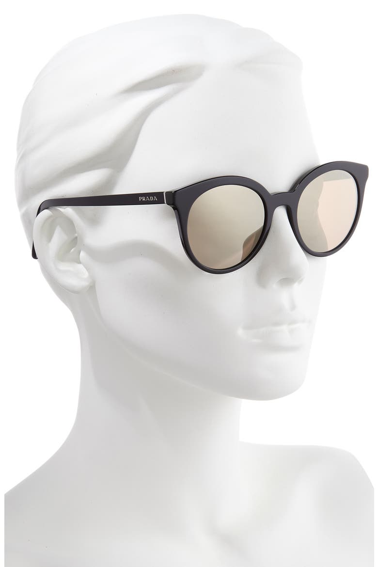 53mm Round Cat Eye Sunglasses, Alternate, color, BLACK/ DARK BROWN MIRROR GOLD