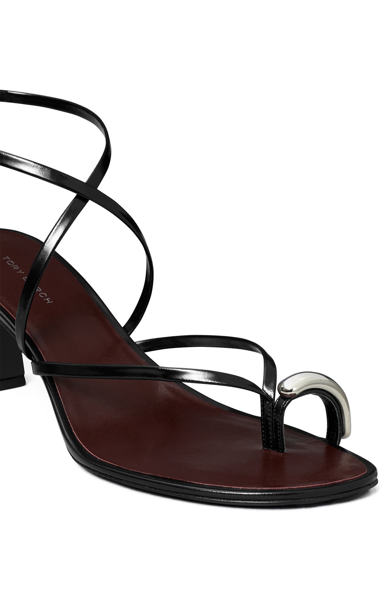 Tory Burch Strappy Sandal, Alternate, color, Perfect Black / Silver