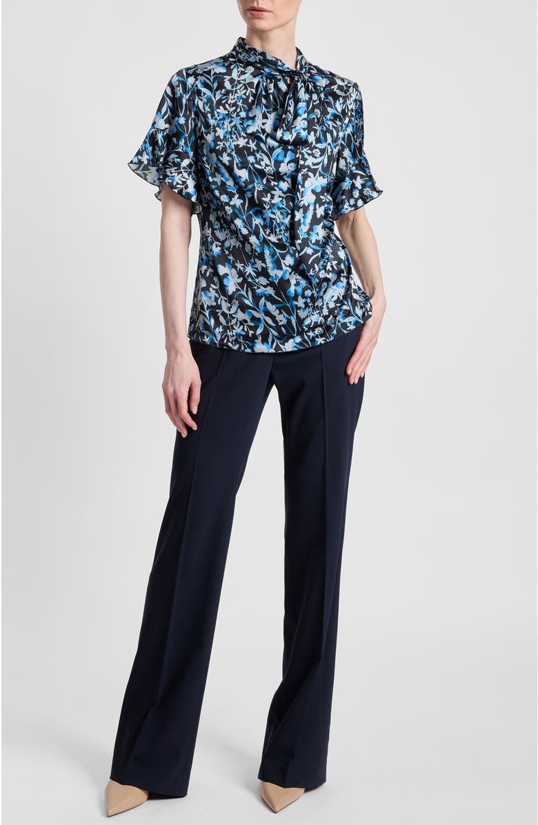 Santorelli Athena Floral Blouse with Short Flutter Sleeves, Alternate, color, Midnight