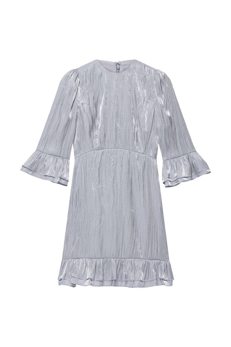 Metallic Ruffle Mini Dress, Alternate, color, Silver