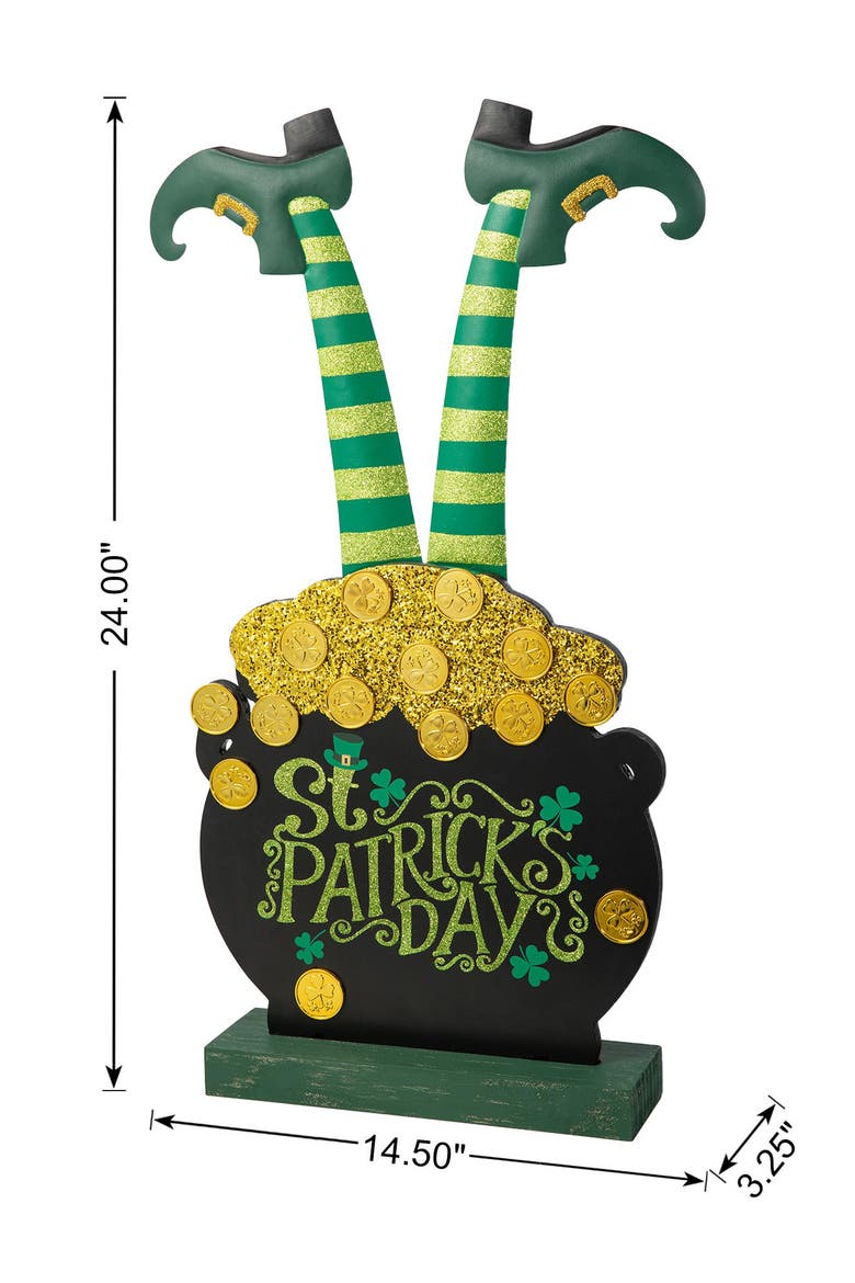 Wooden St. Patrick's Leprechaun Pot of Gold Porch Decor, Alternate, color, Green