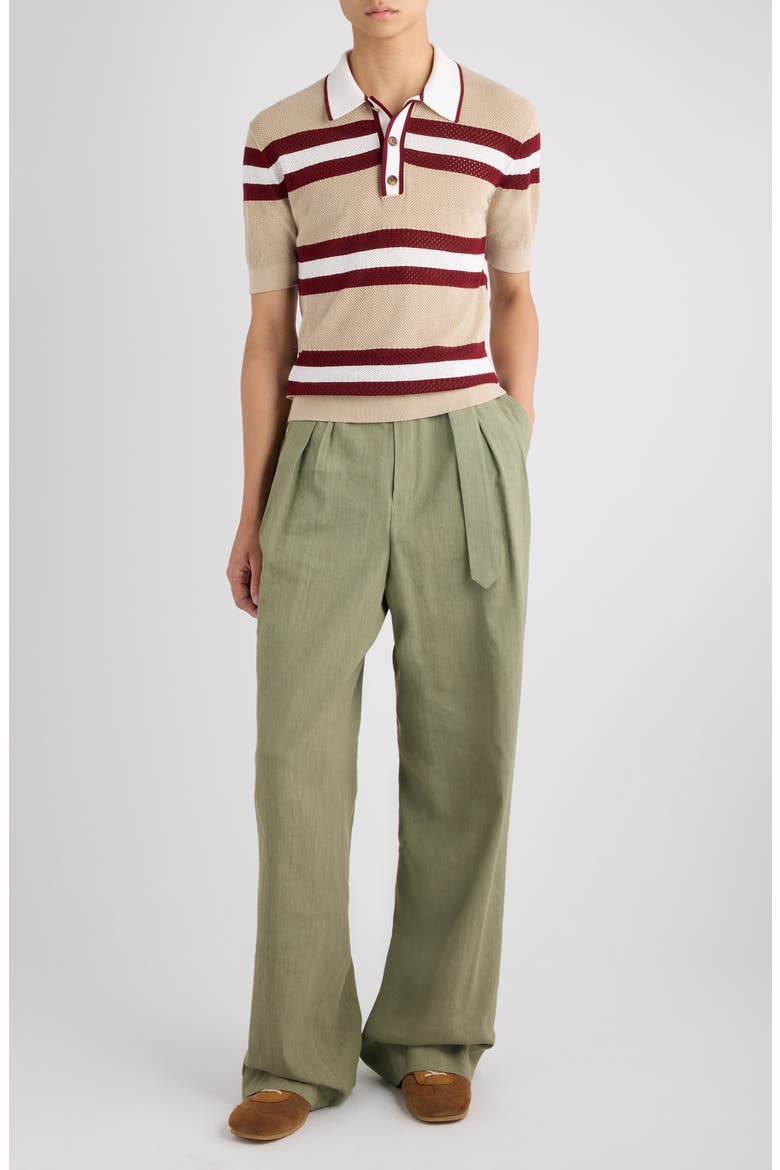 Mercy Stripe Polo Sweater, Alternate, color, BEIGE
