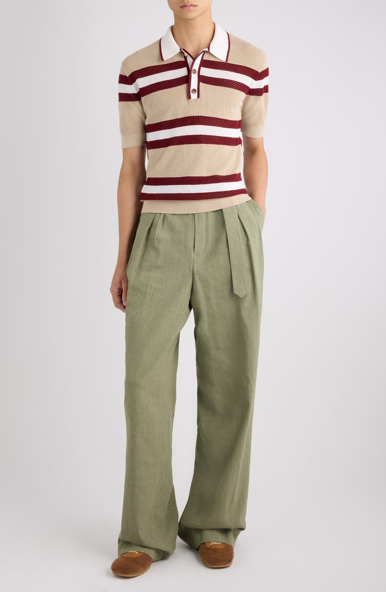 Dries Van Noten Mercy Stripe Polo Sweater, Alternate, color, Beige
