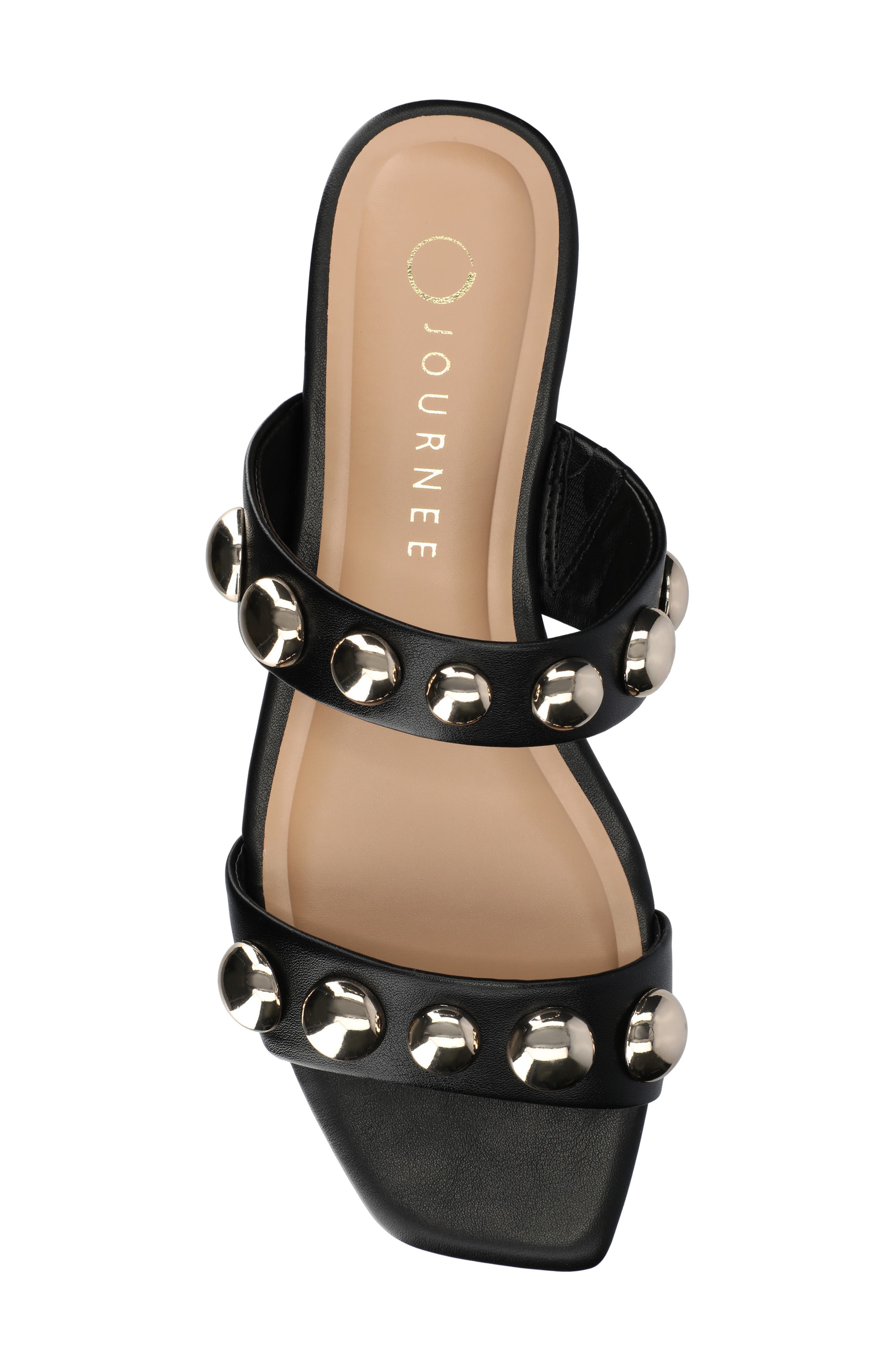 Journee Collection Frida Studded Slide Sandal, Alternate, color, Black/ Gold