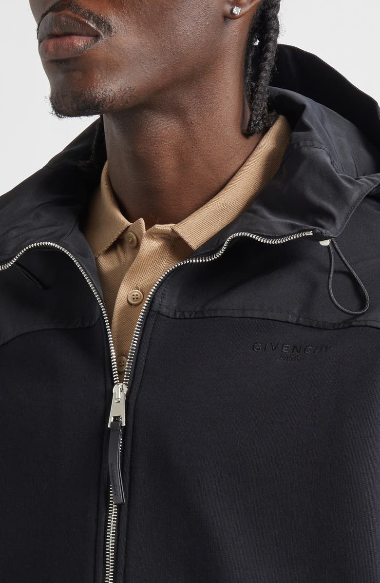 Givenchy Mixed Media Hooded Windbreaker, Alternate, color, Black