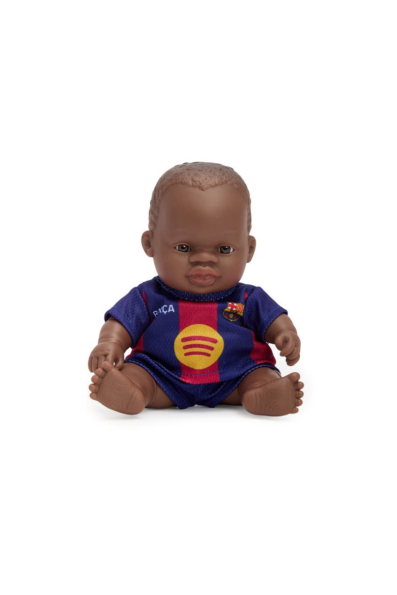 8 1/4 inch Baby Boy Doll with Barcelona Soccer Jersey, Alternate, color, Dark Skin