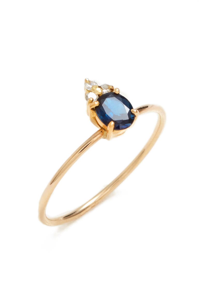Skinny Stone Sapphire & Diamond Ring, Main, color, YELLOW GOLD/ BLUE SAPPHIRE