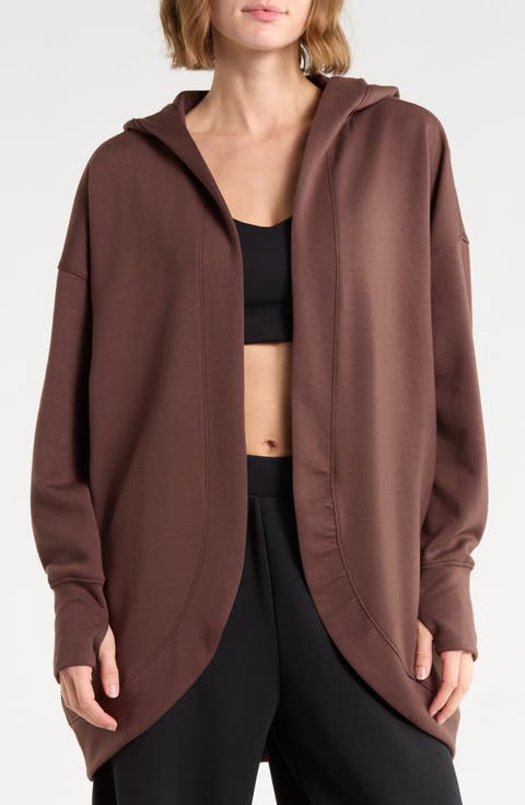 Side Pocket Open Front Fleece Hoodie