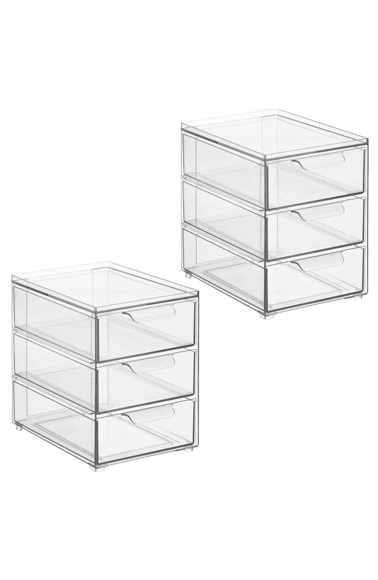 mDesign 3-Drawer Stackable Organizer - Set of 2 - Clear, Main, color, Clear