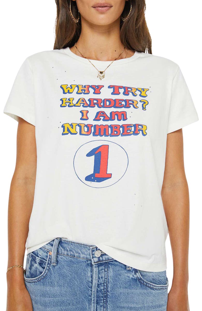 MOTHER The Goodie Goodie Embellished Cotton Graphic T-Shirt, Main, color, Why Try Harder