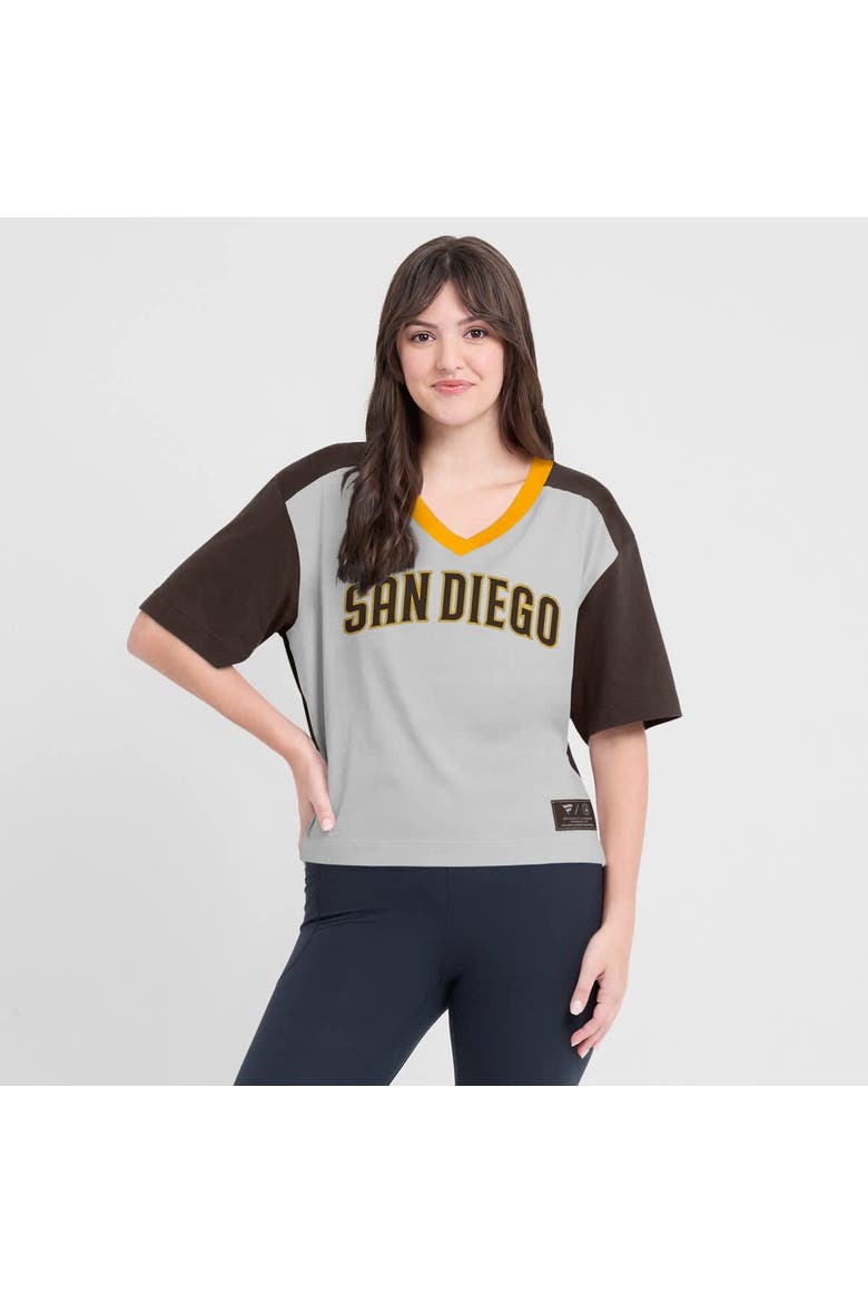 Women's Fanatics Brown/Graphite San Diego Padres Oversized Race To Win V-Neck T-Shirt, Alternate, color, Brown