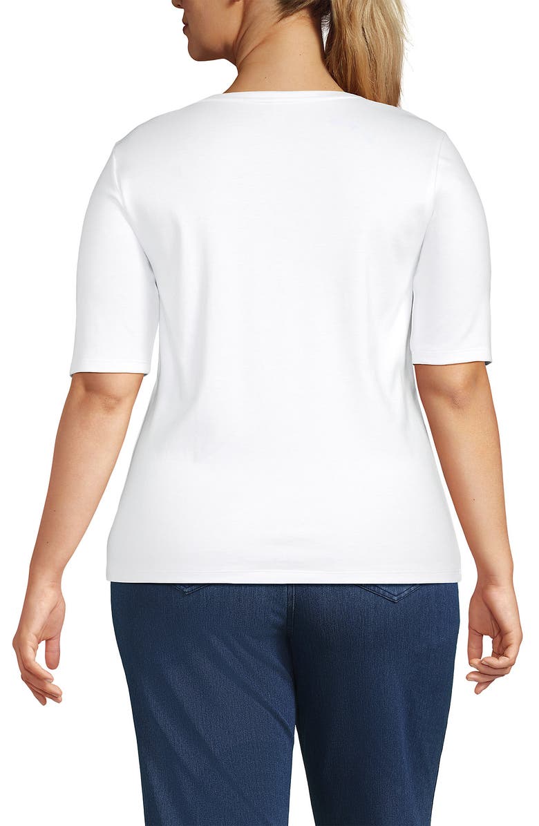 Lands' End Supima Cotton Elbow Sleeve Boatneck Button Shoulder Tee, Alternate, color, White