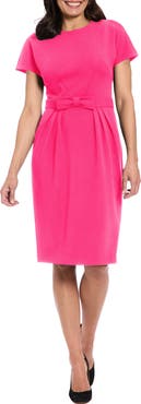 London Times Short Sleeve Bow Waist Sheath Dress
