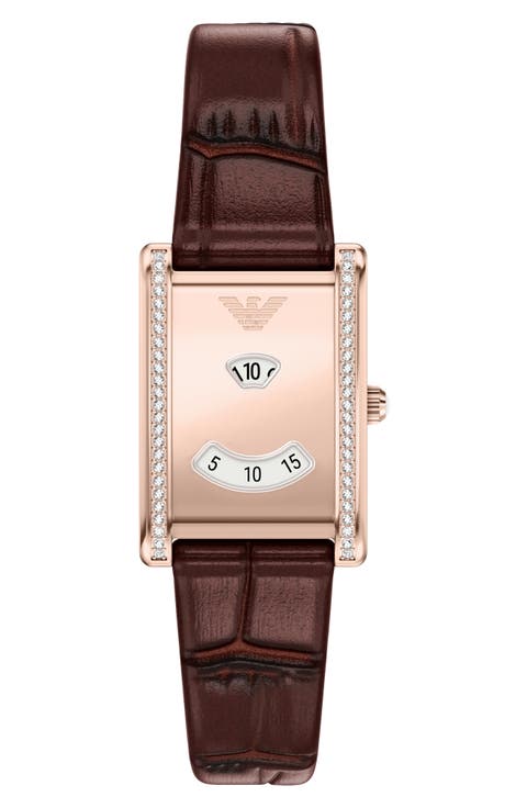 Genni Embossed Leather Strap Tank Watch, 22mm x 32mm