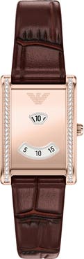 Emporio Armani Genni Embossed Leather Strap Tank Watch, 22mm x 32mm