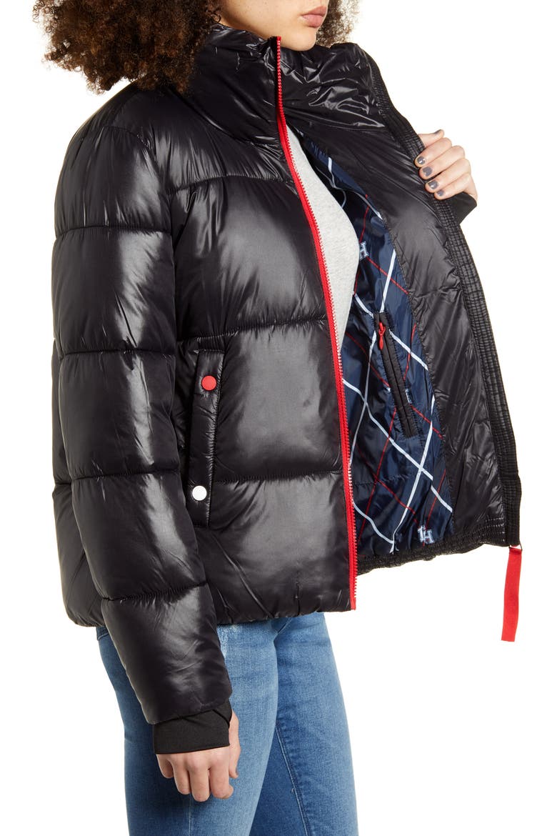 Crop Puffer Coat, Alternate, color, BLACK